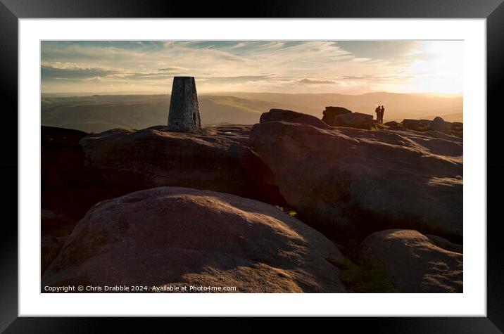 Stanage Edge last light. Framed Mounted Print by Chris Drabble
