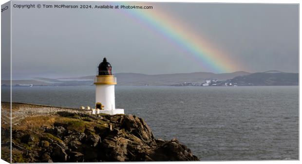Rainbow over Port Charlotte Lighthouse Canvas Print by Tom McPherson