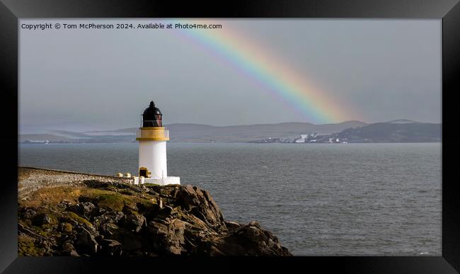 Rainbow over Port Charlotte Lighthouse Framed Print by Tom McPherson