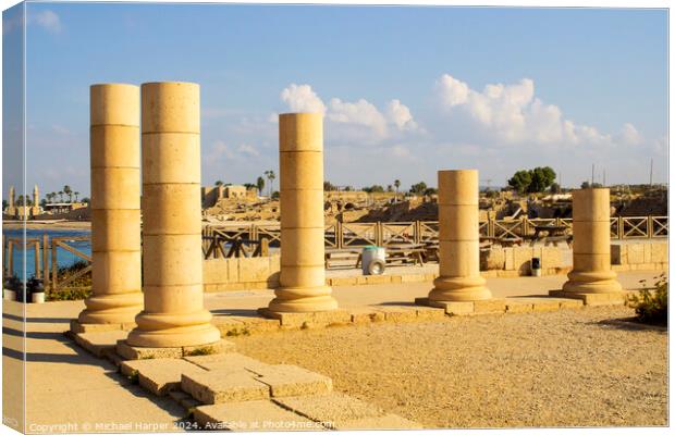 The ruins of King Herod's palace that forms part of Caserea Mari Canvas Print by Michael Harper