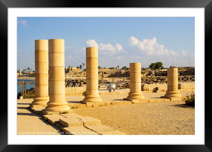 The ruins of King Herod's palace that forms part of Caserea Mari Framed Mounted Print by Michael Harper