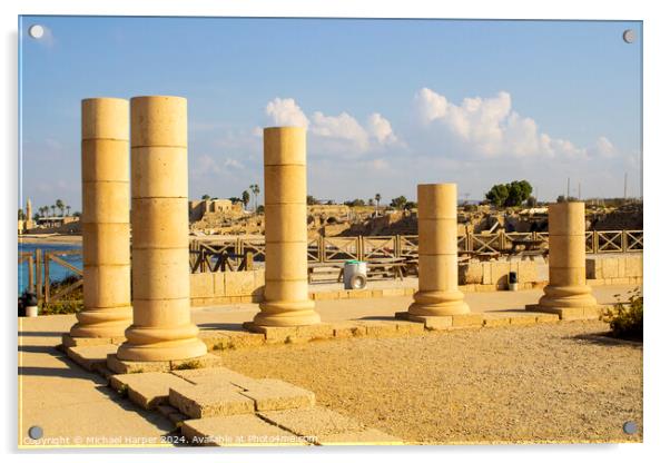 The ruins of King Herod's palace that forms part of Caserea Mari Acrylic by Michael Harper