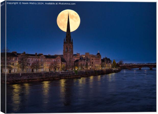 Super Moon Over Perth Canvas Print by Navin Mistry