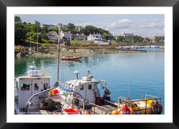 A view of Ardglass village main street from across the harbour  Framed Mounted Print by Michael Harper