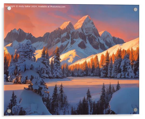 Snow Topped Peaks Acrylic by Andy Salter