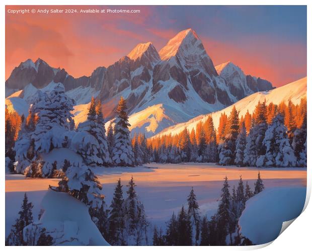 Snow Topped Peaks Print by Andy Salter