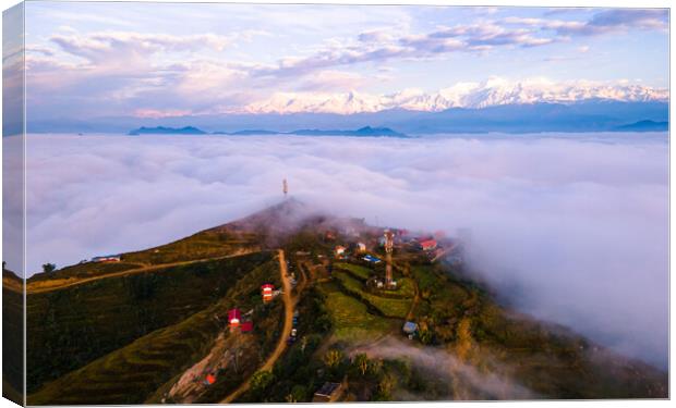 aerial view of sunrise over the foggy during winter season Canvas Print by Ambir Tolang