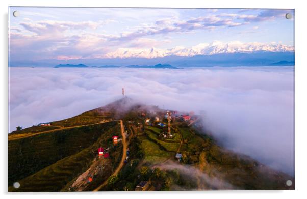 aerial view of sunrise over the foggy during winter season Acrylic by Ambir Tolang