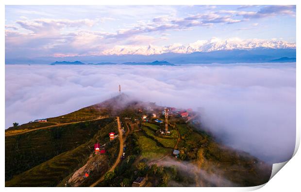 aerial view of sunrise over the foggy during winter season Print by Ambir Tolang