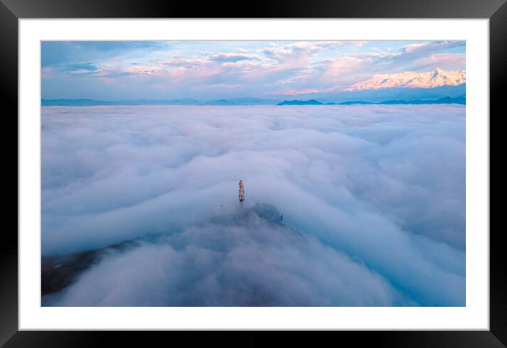 aerial view of sunrise over the foggy during winter season Framed Mounted Print by Ambir Tolang