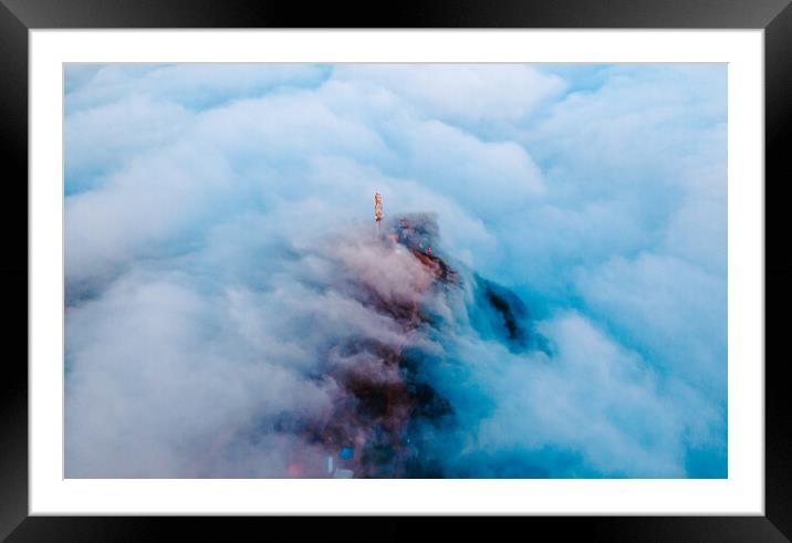 aerial view of sunrise over the foggy during winter season Framed Mounted Print by Ambir Tolang
