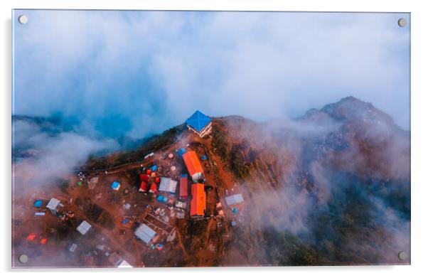 aerial  view of sunrise over the foggy during winter season Acrylic by Ambir Tolang