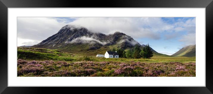Glencoe Scottish cottage Buachaille Etive Mor Mountain and Heath Framed Mounted Print by Sonny Ryse