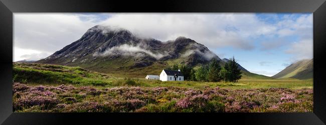Glencoe Scottish cottage Buachaille Etive Mor Mountain and Heath Framed Print by Sonny Ryse