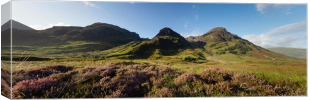 Three sisters mountains and Heather Glencoe Scotland Canvas Print by Sonny Ryse