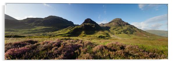 Three sisters mountains and Heather Glencoe Scotland Acrylic by Sonny Ryse