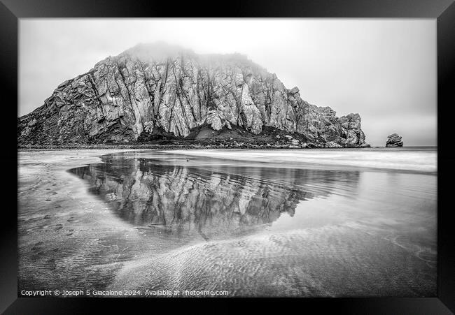 Morro Rock Reflection Monochrome Framed Print by Joseph S Giacalone