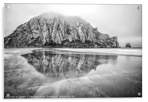 Morro Rock Reflection Monochrome Acrylic by Joseph S Giacalone