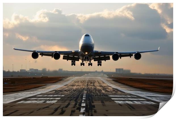 A big passenger jet landing at an airport. Print by Michael Piepgras