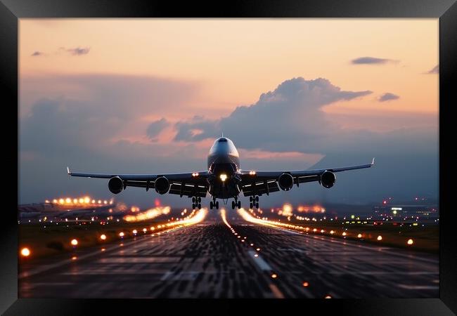 A big passenger jet landing at an airport. Framed Print by Michael Piepgras