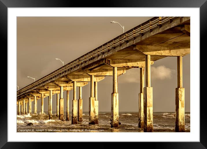 Golden Pillars - Ocean Beach Pier Framed Mounted Print by Joseph S Giacalone