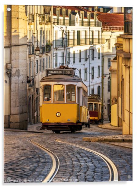 Vintage Yellow Tram in Lisbon Acrylic by Jim Monk