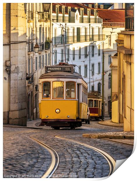 Vintage Yellow Tram in Lisbon Print by Jim Monk
