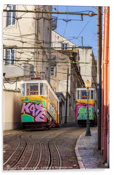 The Gloria Funicular, Lisbon Acrylic by Jim Monk