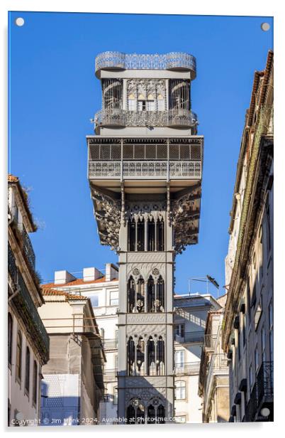 The Santa Justa Lift Lisbon Acrylic by Jim Monk