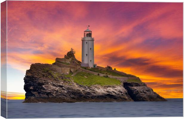 Godrevy Lighthouse Sunset Canvas Print by Alison Chambers