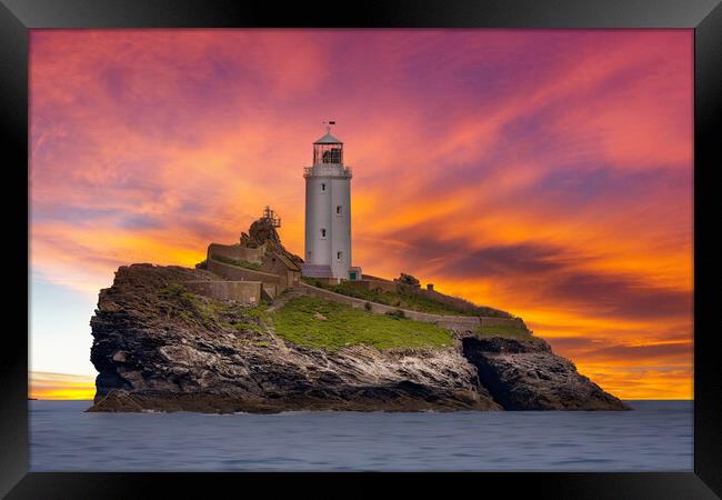 Godrevy Lighthouse Sunset Framed Print by Alison Chambers