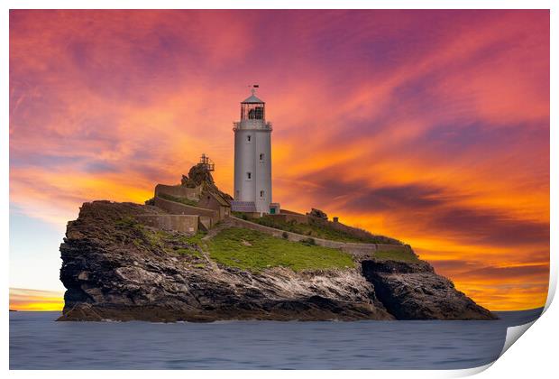 Godrevy Lighthouse Sunset Print by Alison Chambers