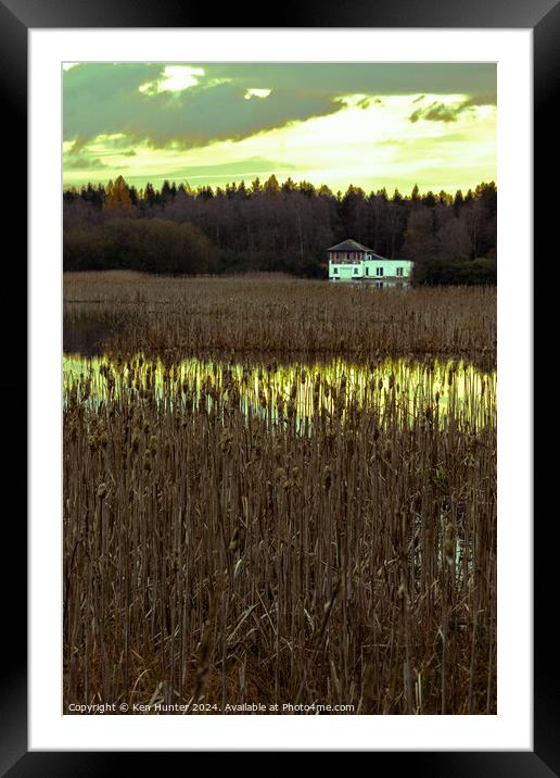 Boathouse and Bullrushes Framed Mounted Print by Ken Hunter
