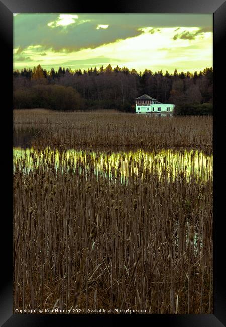 Boathouse and Bullrushes Framed Print by Ken Hunter