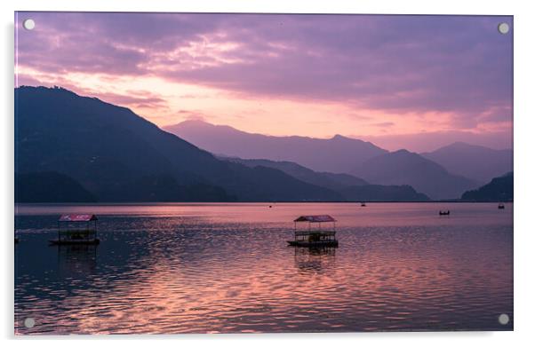 Landscape view of Sunset over the phewa lake Acrylic by Ambir Tolang
