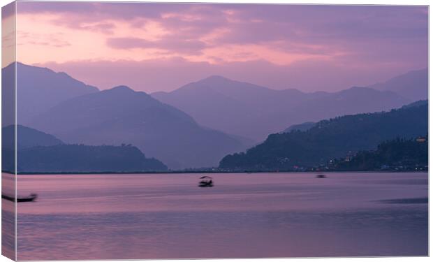 Landscape view of Sunset over the phewa lake Canvas Print by Ambir Tolang