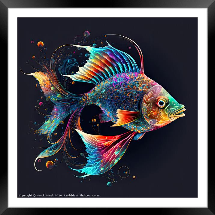 Psychedelic Fish Framed Mounted Print by Harold Ninek