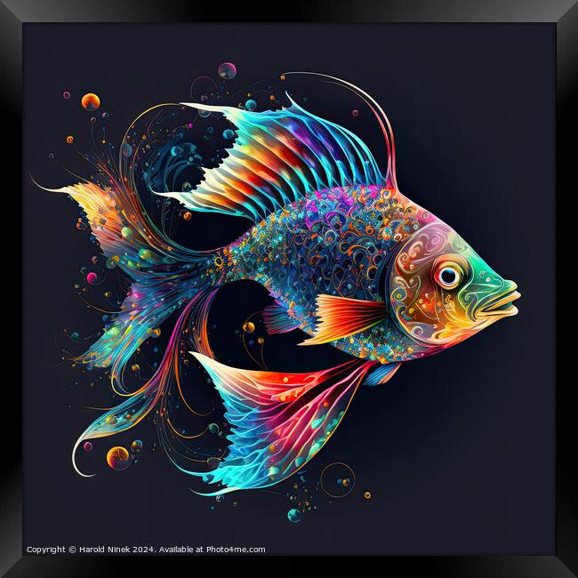 Psychedelic Fish Framed Print by Harold Ninek