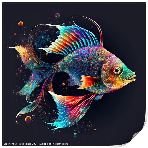 Psychedelic Fish Print by Harold Ninek