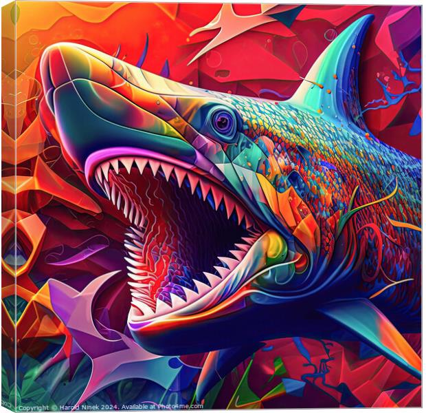 Psychedelic Shark Canvas Print by Harold Ninek