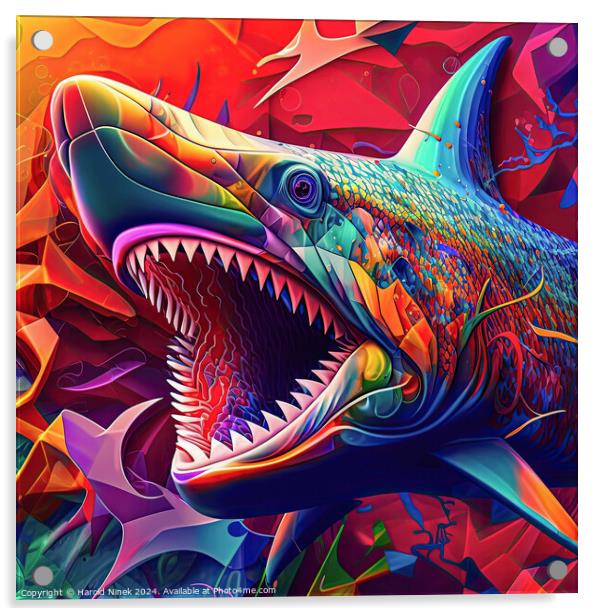 Psychedelic Shark Acrylic by Harold Ninek