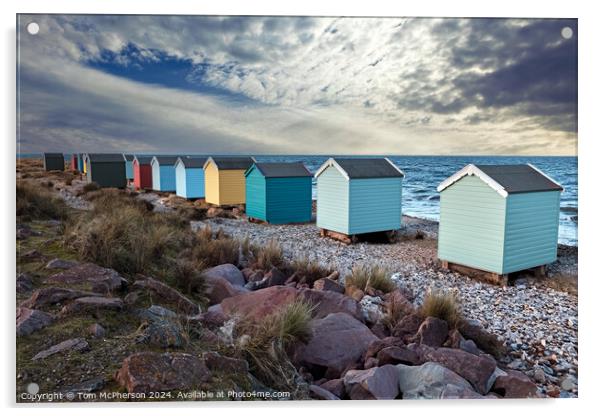 Multi-Coloured Huts on Findhorn Beach Acrylic by Tom McPherson