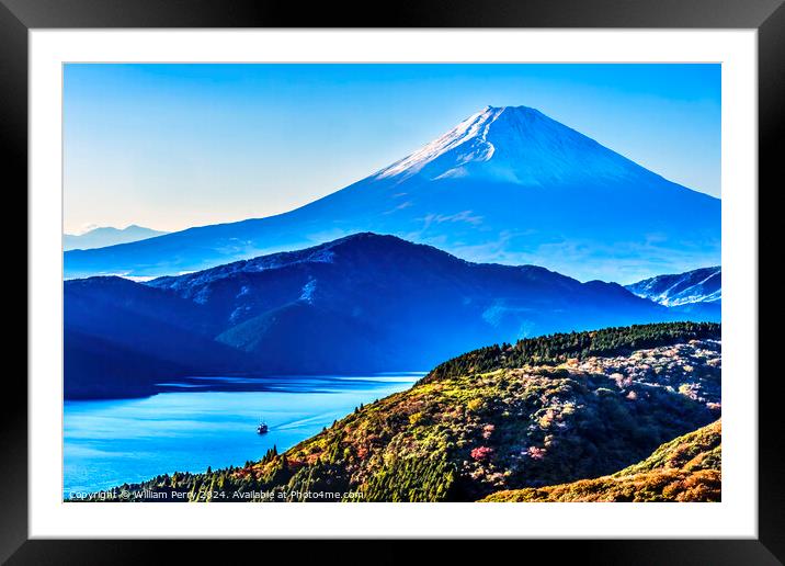 Colorful Mount Fuji Lookout Ship Lake Ashiniko Hakone Kanagawa J Framed Mounted Print by William Perry