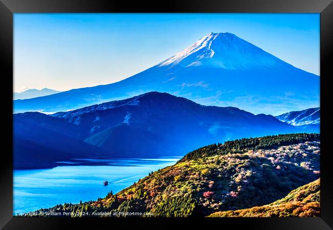 Colorful Mount Fuji Lookout Ship Lake Ashiniko Hakone Kanagawa J Framed Print by William Perry