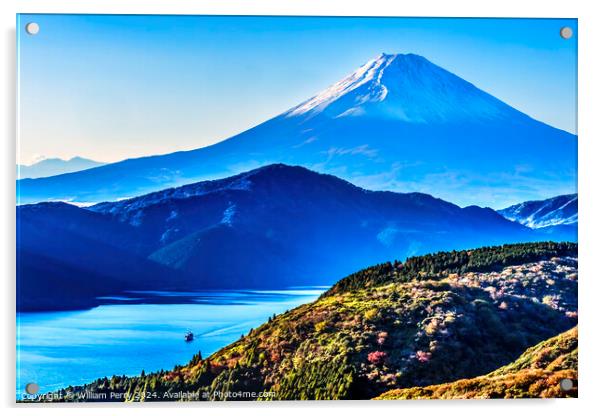 Colorful Mount Fuji Lookout Ship Lake Ashiniko Hakone Kanagawa J Acrylic by William Perry