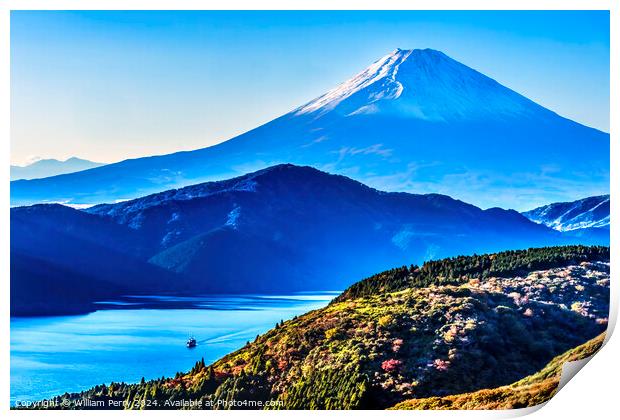 Colorful Mount Fuji Lookout Ship Lake Ashiniko Hakone Kanagawa J Print by William Perry