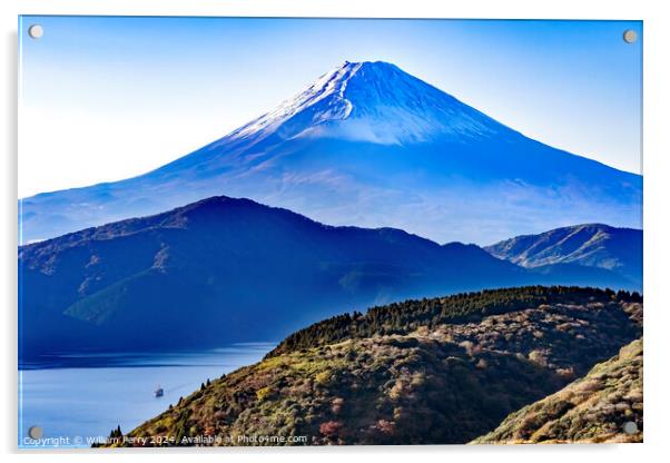 Colorful Mount Fuji Lookout Ship Lake Ashiniko Hakone Kanagawa J Acrylic by William Perry