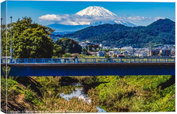 Colorful Small Bridge Mount Fuji Hiratsuka Kanagawa Japan  Canvas Print by William Perry