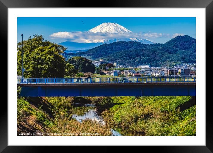 Colorful Small Bridge Mount Fuji Hiratsuka Kanagawa Japan  Framed Mounted Print by William Perry