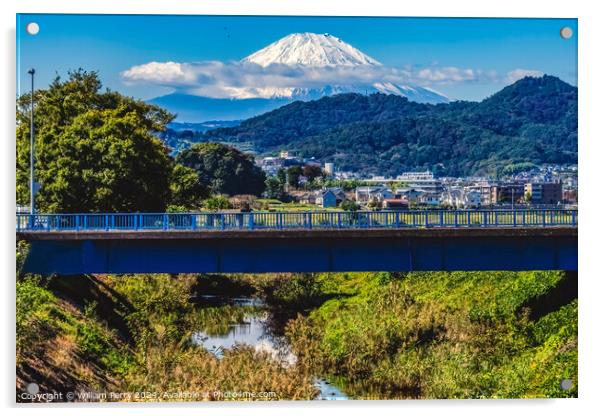 Colorful Small Bridge Mount Fuji Hiratsuka Kanagawa Japan  Acrylic by William Perry